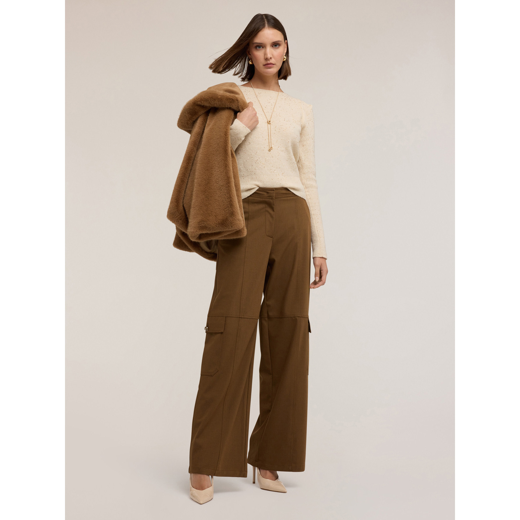 Motivi - Cappa con cappuccio effetto peluche - Marrone