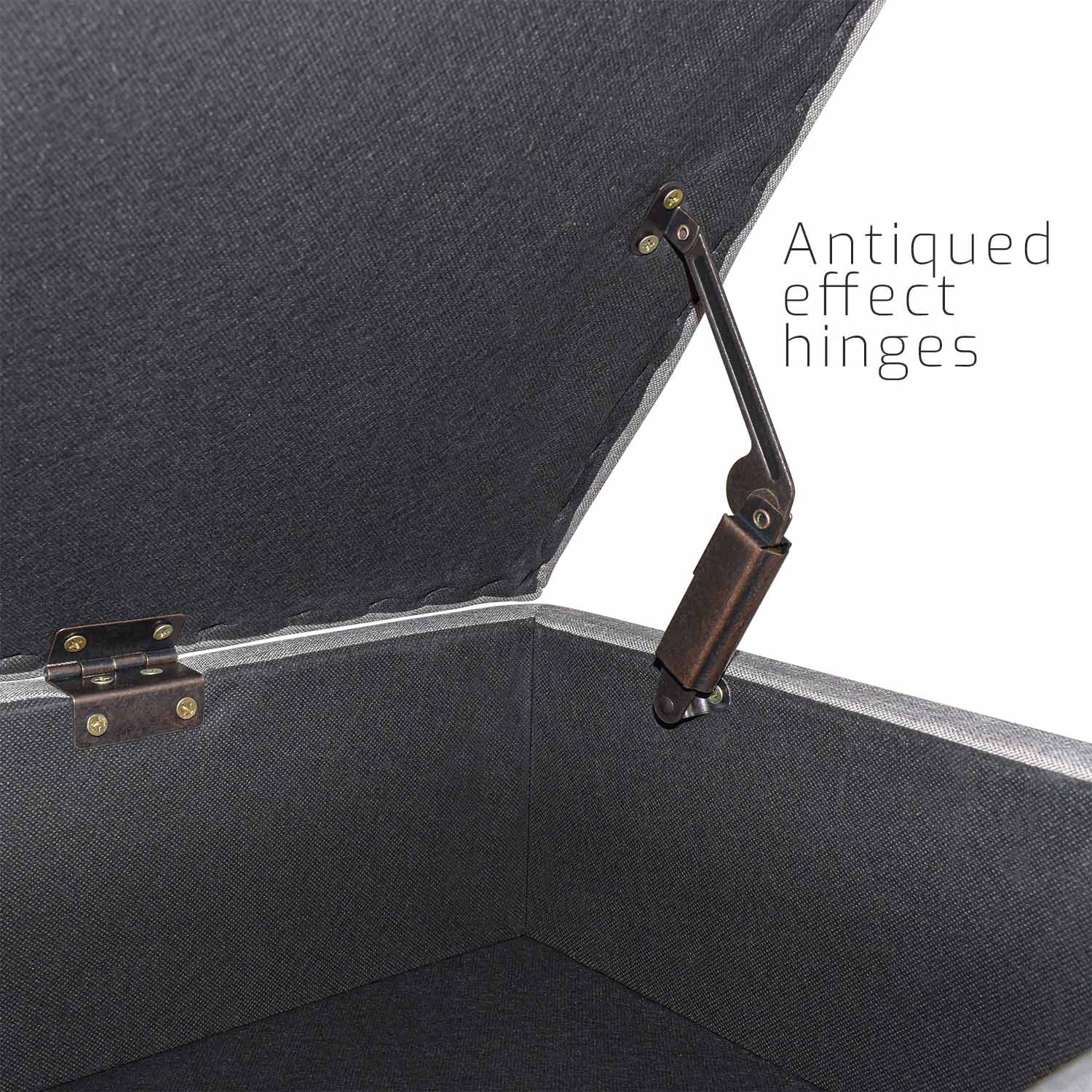 ISTANBUL - Cassapanca ottomana con contenitore da 42L. Panca fondoletto pouf in tessuto con seduta imbottita e piedi in legno di pino