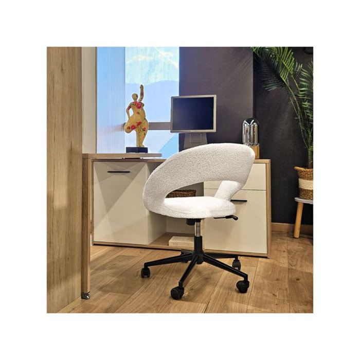 Fauteuil de bureau pivotant 360° tissu bouclette et roulettes - LEON