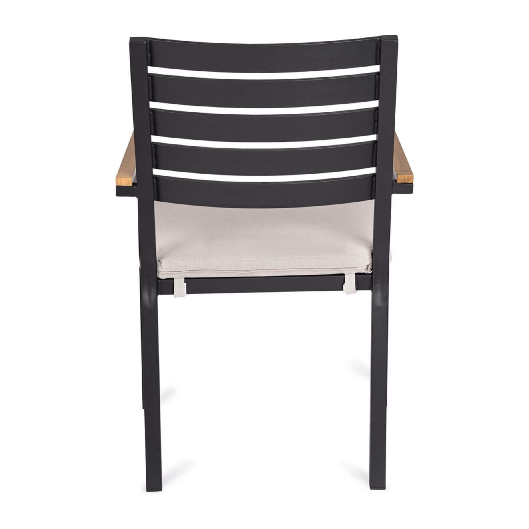 Set 4 sedie da giardino ELDA con cuscino beige, braccioli effetto legno e struttura antracite