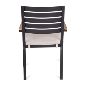 Set 4 sedie da giardino ELDA con cuscino beige, braccioli effetto legno e struttura antracite