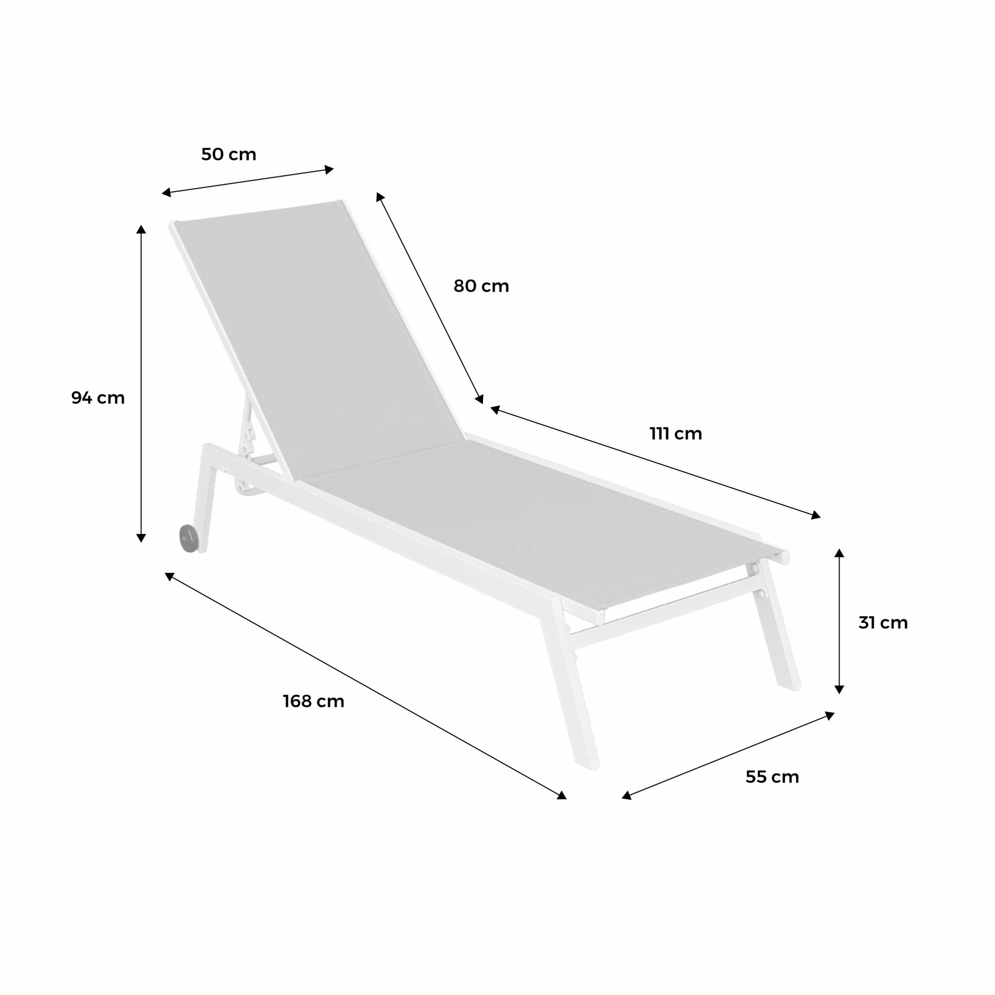 Lot de 2 bains de soleil ELSA en aluminium blanc et textilène taupe. transats multi positions avec roulettes