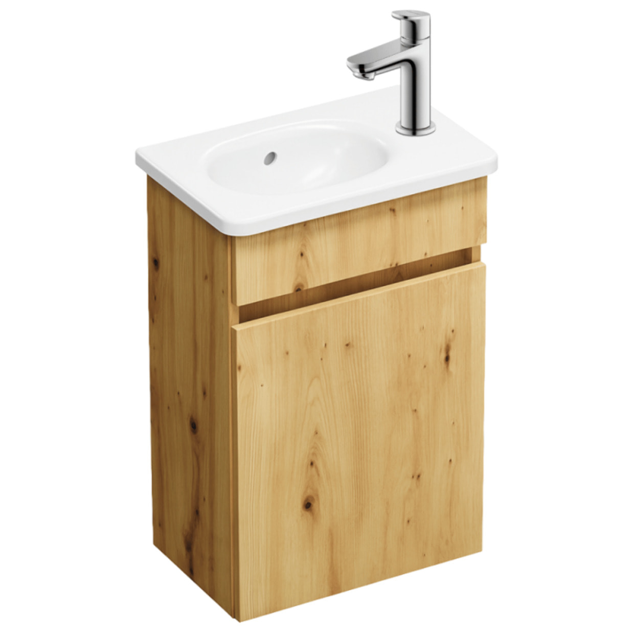 Pack meuble suspendu lave-mains Joline chêne + Robinet lave-mains eau froide Duravit Wave Chromé brillant