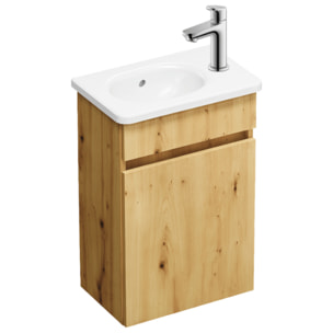 Pack meuble suspendu lave-mains Joline chêne + Robinet lave-mains eau froide Duravit Wave Chromé brillant