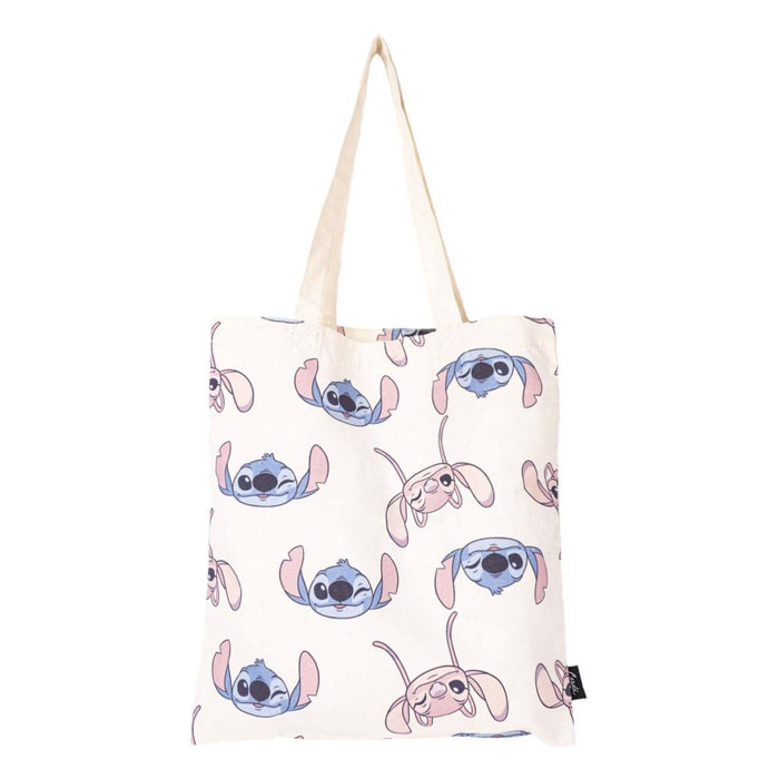 Bolsa de hombro de stitch - color beige - elaborada en algodón 100% - bolsa de tela con asas largas - estampado impreso en la parte frontal