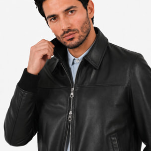 Giubbino in vera pelle di vitello Nero-Slim Fit