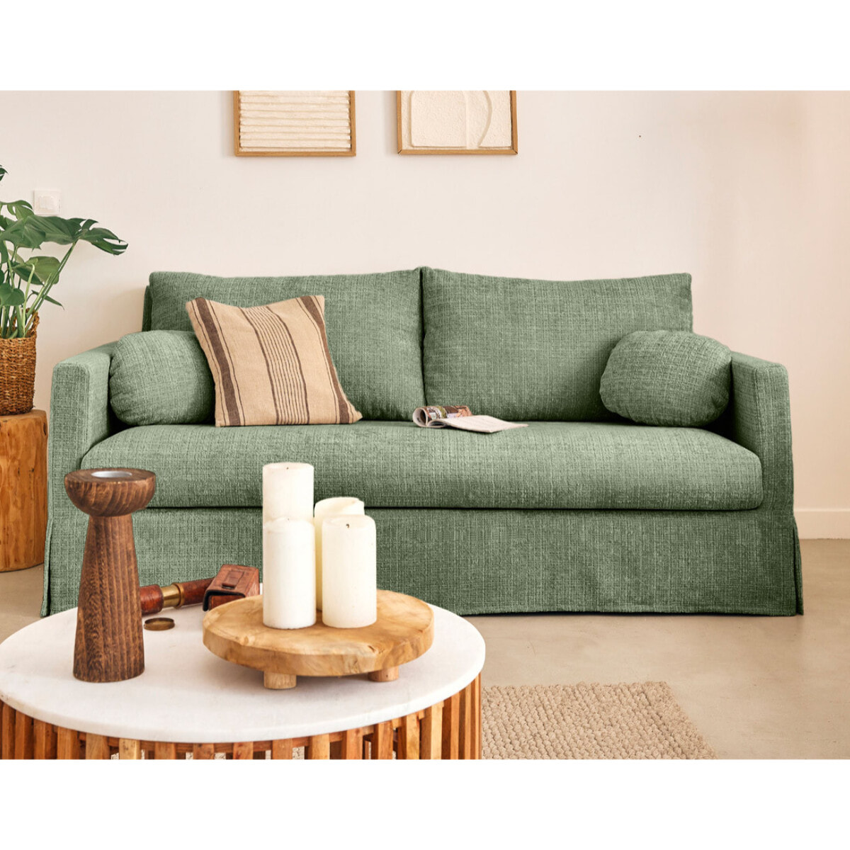 Housse en velours texturé pour canapé Serena 3 places - Vert sauge