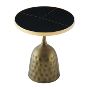 Tavolino con top in ceramica effetto marmo nero e struttura in rame - Mason