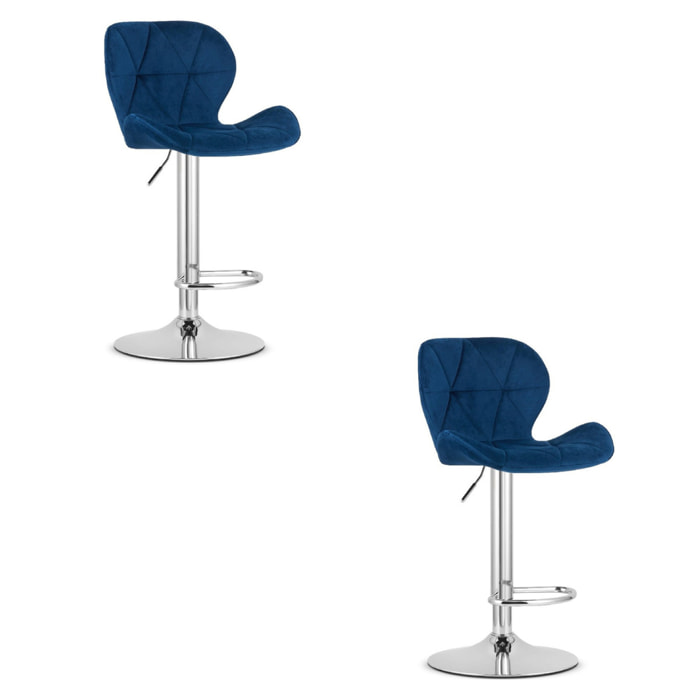 Set di 2 sgabelli bar West in velluto blu e cromo