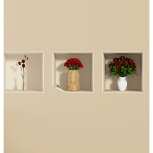 Stickers muraux 3D | Sticker Mural Autocollant effet 3D Roses rouges - Stickers adhésifs 3D Chambre Salon Trompe l'oeil