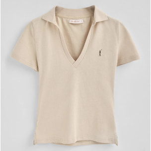 Polo beige de algodón y lino sin botones con bordado Rigby Go