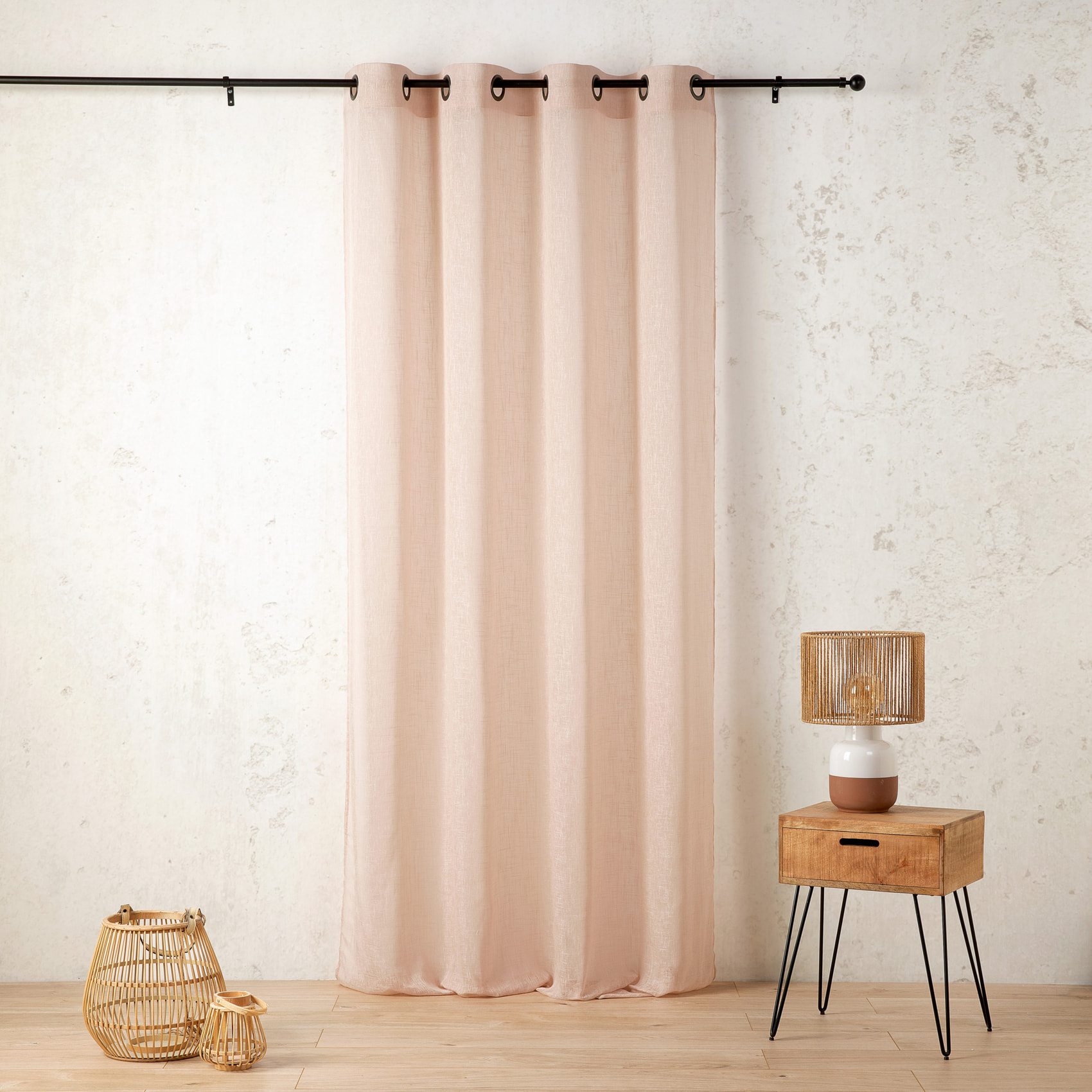 Voilage en polycoton chiné - Rose poudré