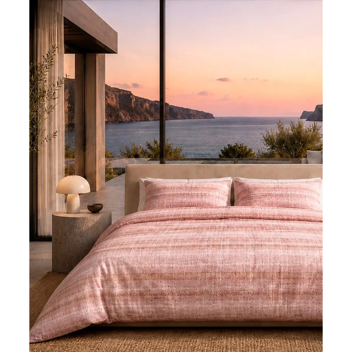 Parure Copripiumino Trama Rosa in Cotone 100% Made in Italy, Stampa Digitale HD