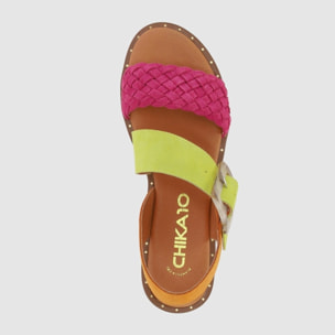 Sandalias de Serraje - Multi-Fucsia - Tacón: Bajo