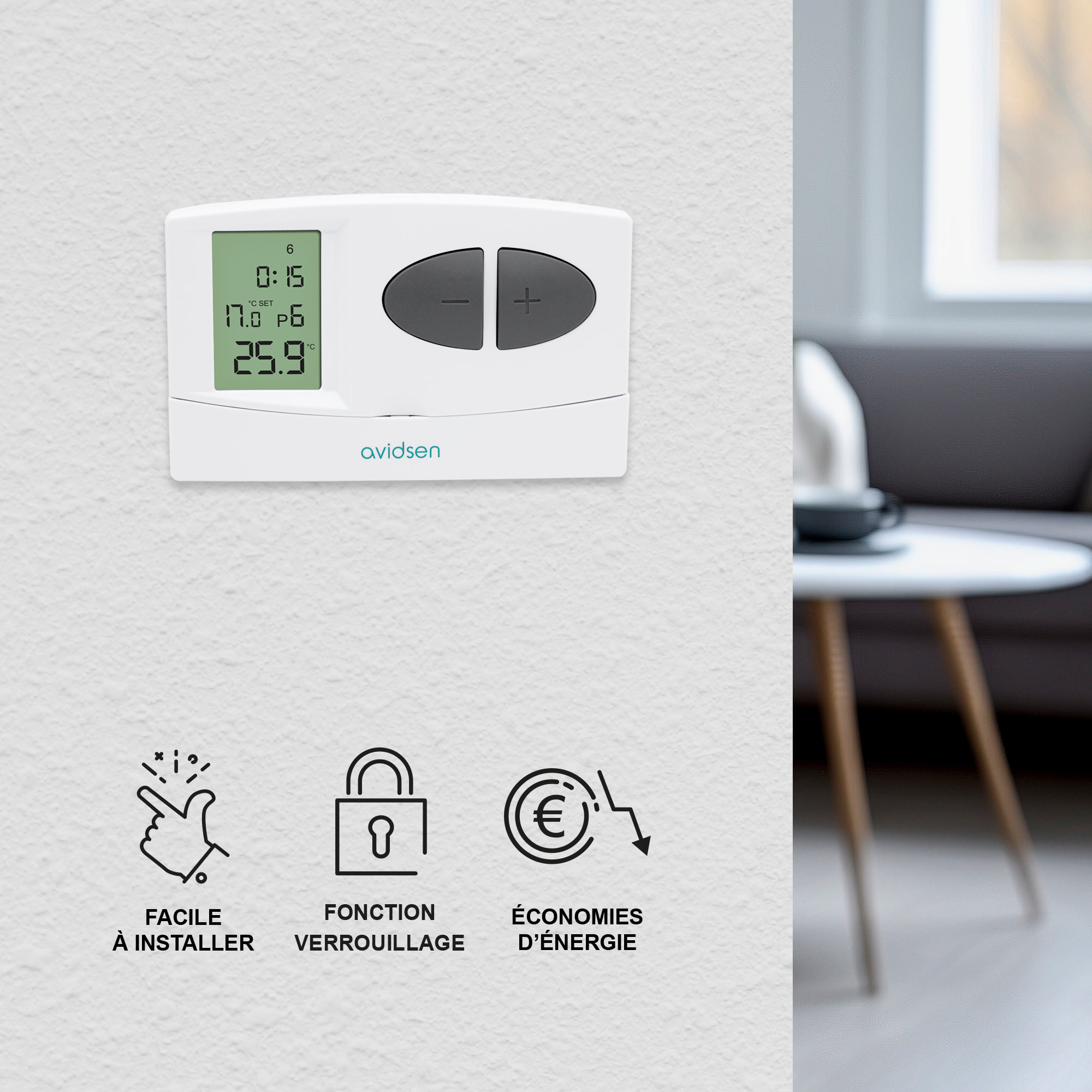 Thermostat programmable filaire pour chauffage ou climatisation - Avidsen - 103954
