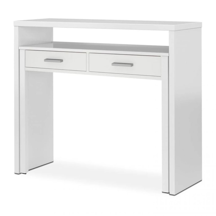 Mesa de escritorio extensible con 2 cajones en blanco artik 98,5x36-66 cm Zira Blanco Artik (Blanco Mate)