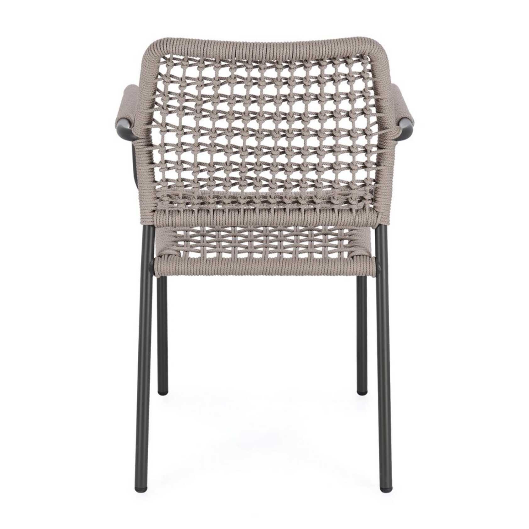 Set di 4 sedie con braccioli MIRANDA in alluminio antracite e corda beige, impilabili