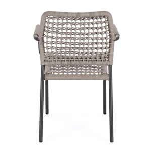 Set di 4 sedie con braccioli MIRANDA in alluminio antracite e corda beige, impilabili
