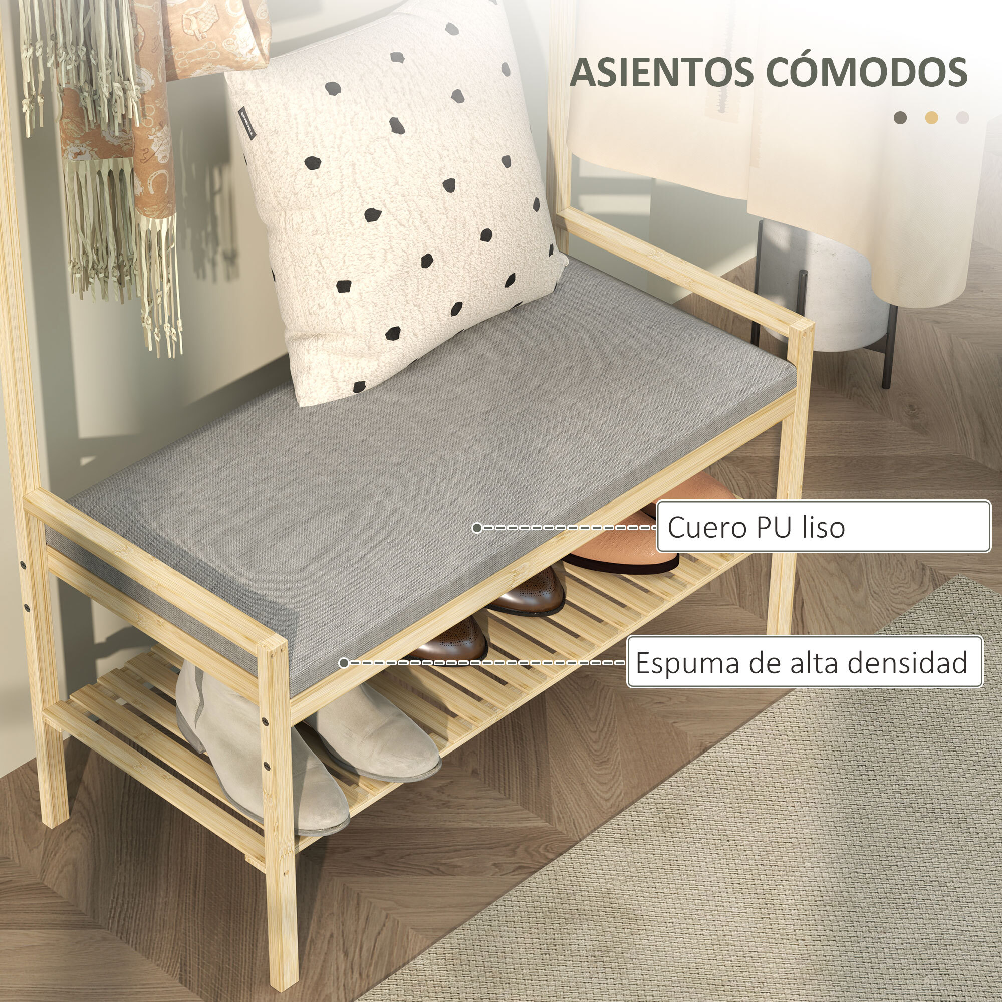Perchero Zapatero Perchero Entrada Recibidor con 10 Ganchos Banco Zapatero Barra Superior y Compartimento para Pasillo Dormitorio 73,5x34x171 cm Natural