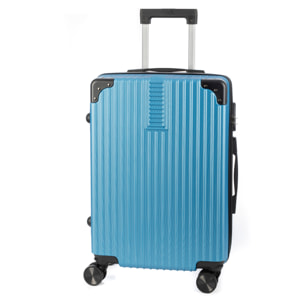 DAM Valigia da cabina Trolley in materiale leggero ABS ad alta resistenza con angoli rinforzati. Chiusura combinata e 4 ruote doppie rimovibili e ruotabili a 360°. 38x23x59 Cm. Colore: Blu Denim