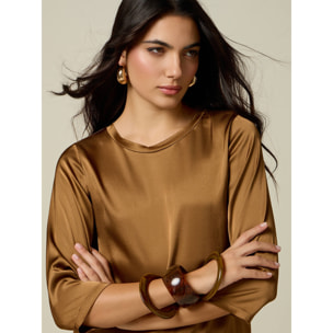 Oltre - Blusa de satén de viscosa elástica - Marrón
