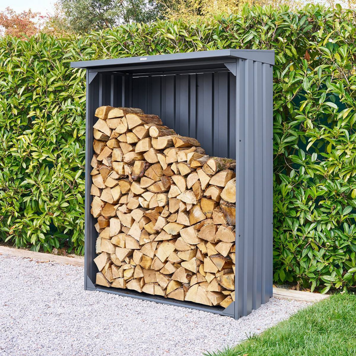 Abri à bûches Forgia gris graphite en acier galvanisé 150x77x200 cm