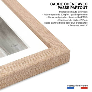 Affiche Cheval blanc aquarelle Affiche + cadre en bois - Chêne