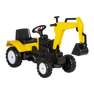 Tractor a Pedales para Niños de +3 Años Excavadora para Niños con Pala Delantera y Bocina Carga 35kg Tractor Infantil para Exterior 107x42x71 cm Amarillo