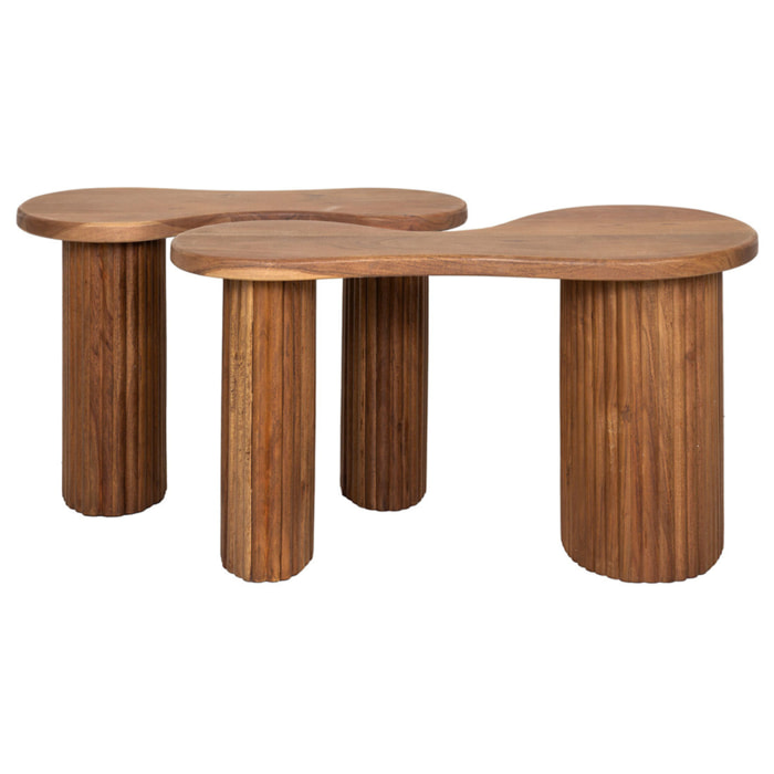 Kamea - lot de 2 tables basses - bois massif d'acacia - 80 et 65 cm - Bois
