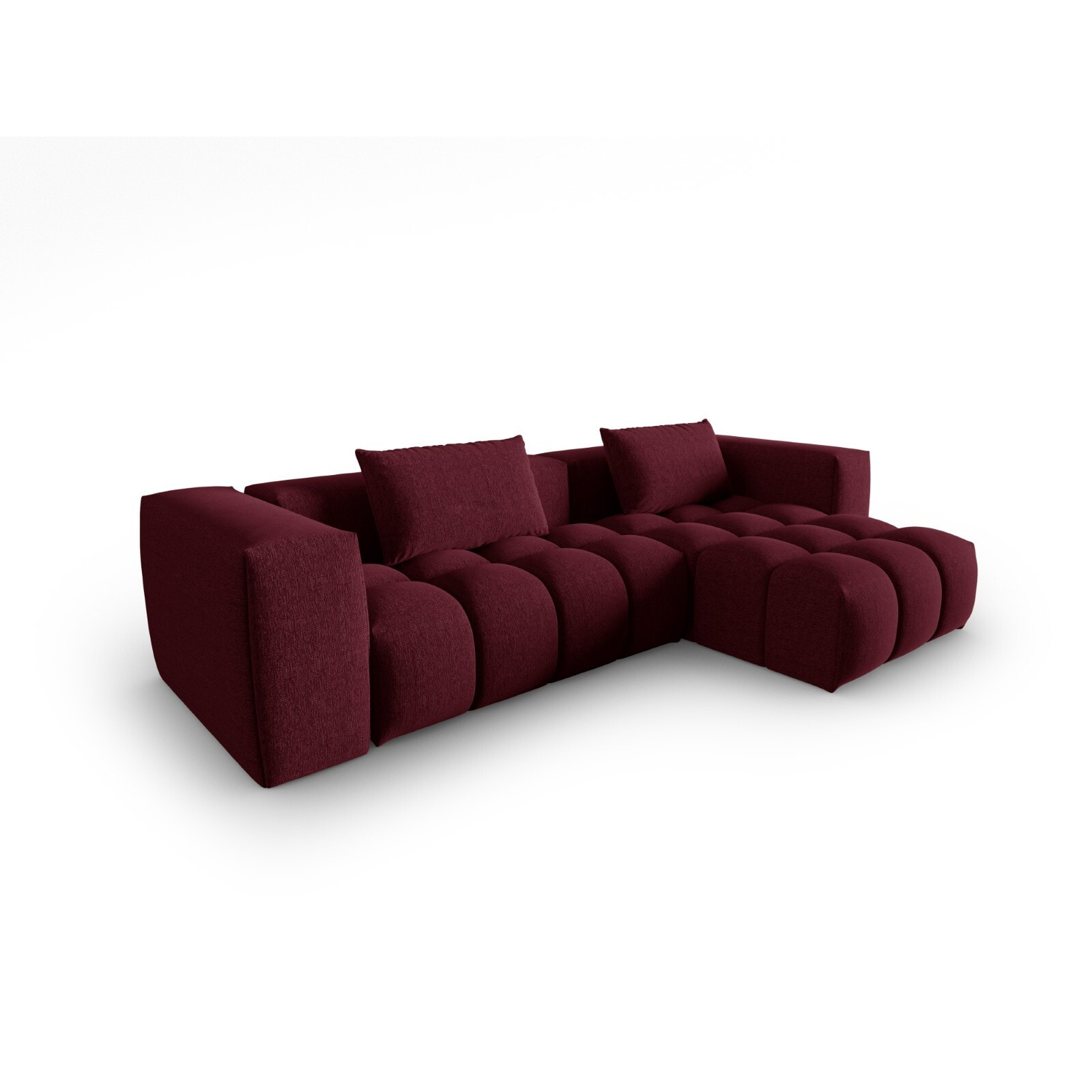 Canapé d'angle droit modulable "Lorella" 3 places en tissu structurel bordeaux