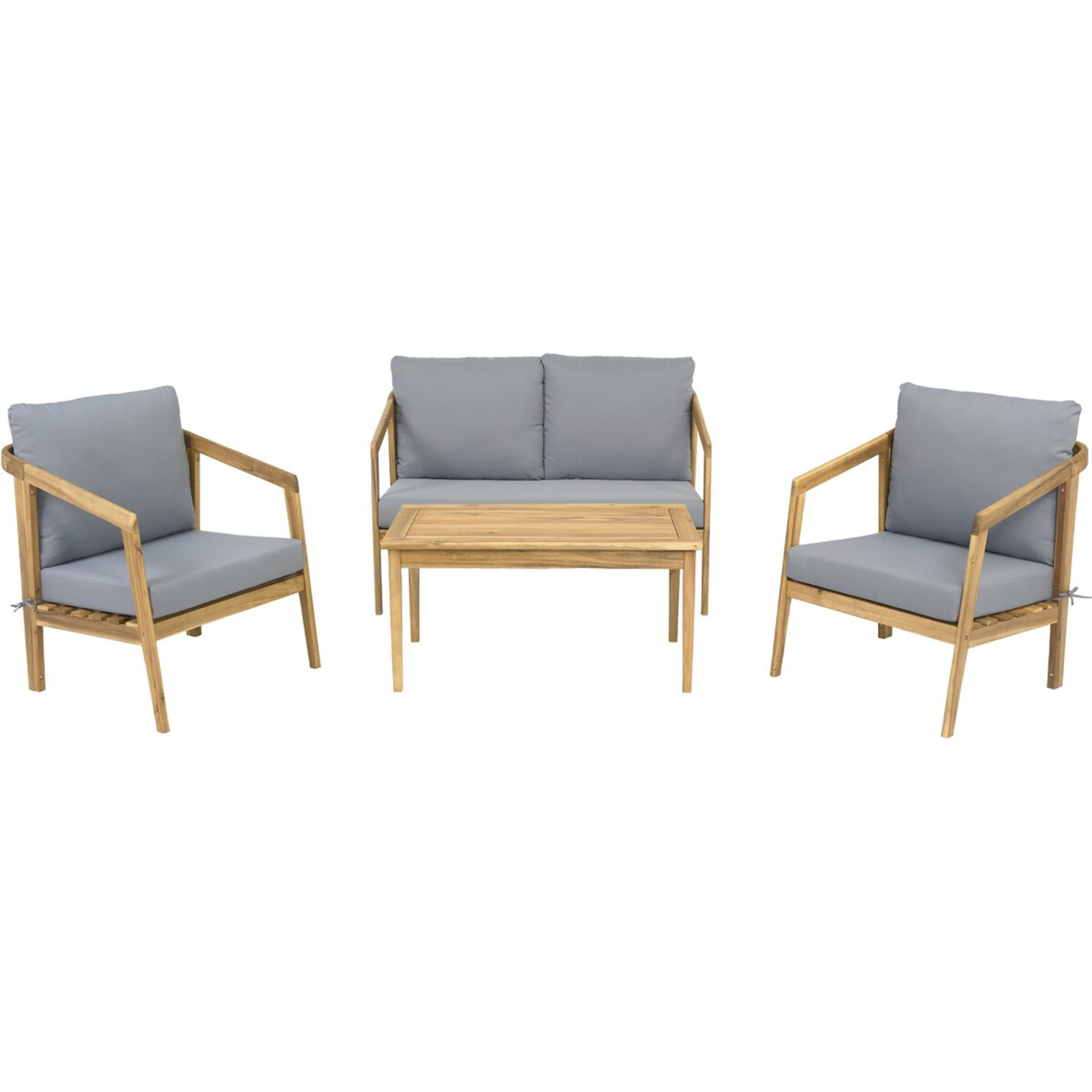 Salon de jardin en bois avec coussins "Presley" - 4 places - Gris
