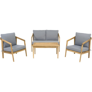 Salon de jardin en bois avec coussins "Presley" - 4 places - Gris
