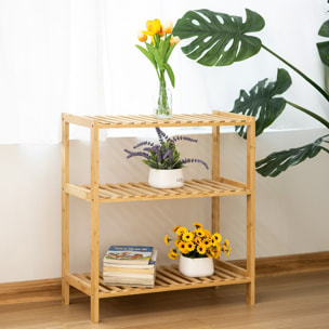 Scaffale in bamboo con struttura bianca 3 ripiani 60x26x66 cm