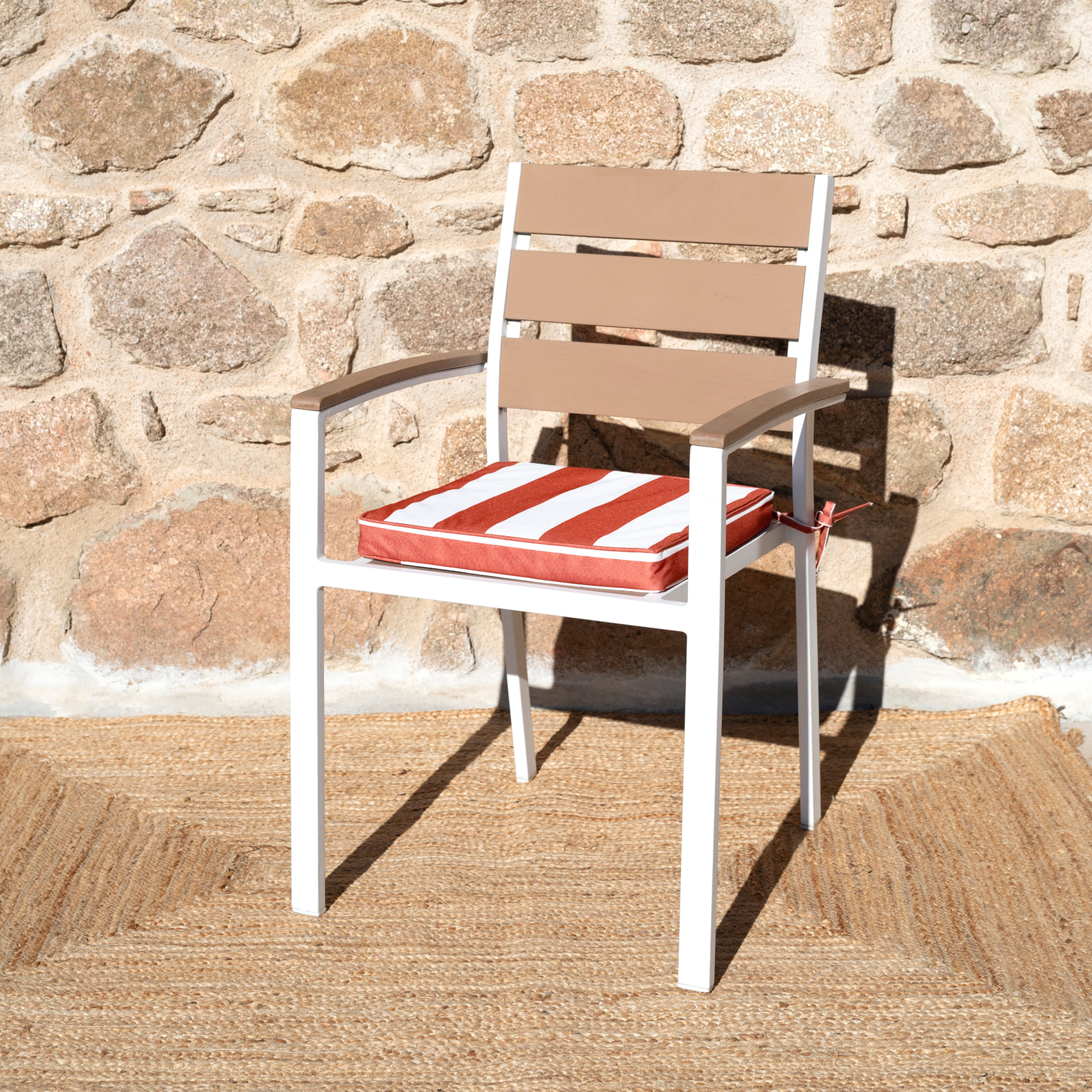 Galette de chaise imperméable déhoussable à rayures ARCACHON - Terracotta