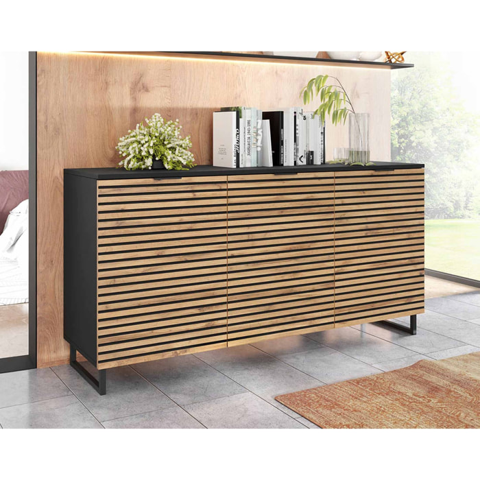 Olympie - buffet bas - bois et noir - 150 cm - Noir / Bois