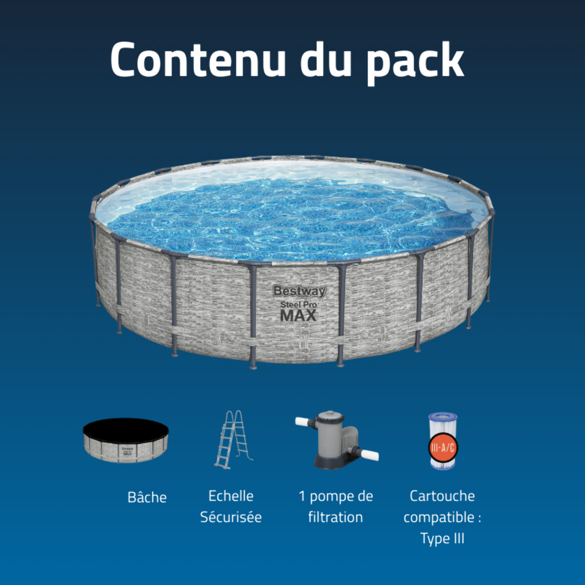 Bestway Piscine hors sol tubulaire ronde Bestway Steel Pro Max 549 x 122 cm décor pierres
