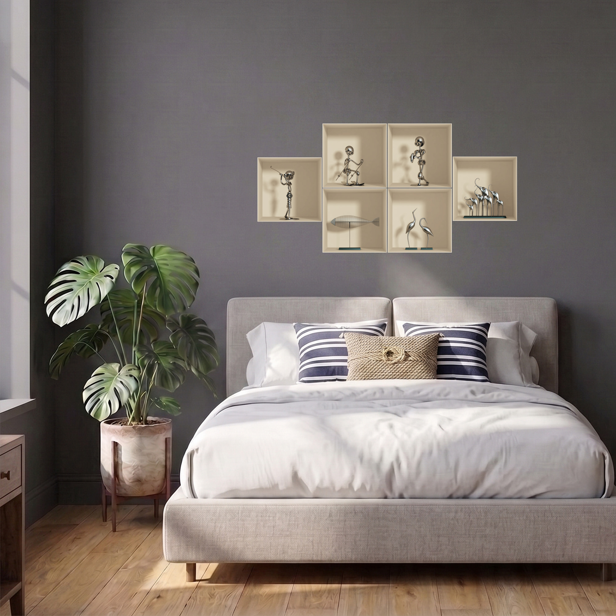 Stickers muraux 3D | Sticker Mural Autocollant effet 3D Postures design en aluminium - Stickers adhésifs 3D Chambre Salon Trompe l'oeil
