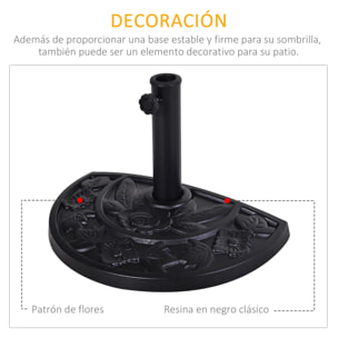 Base de Sombrilla Semicírculo Peso 9 kg Soporte para Parasol de Resina para Poste de Paraguas de Ø3,8 cm y Ø4,8 cm para Terraza Patio Jardín Playa 50x31x32 cm Negro