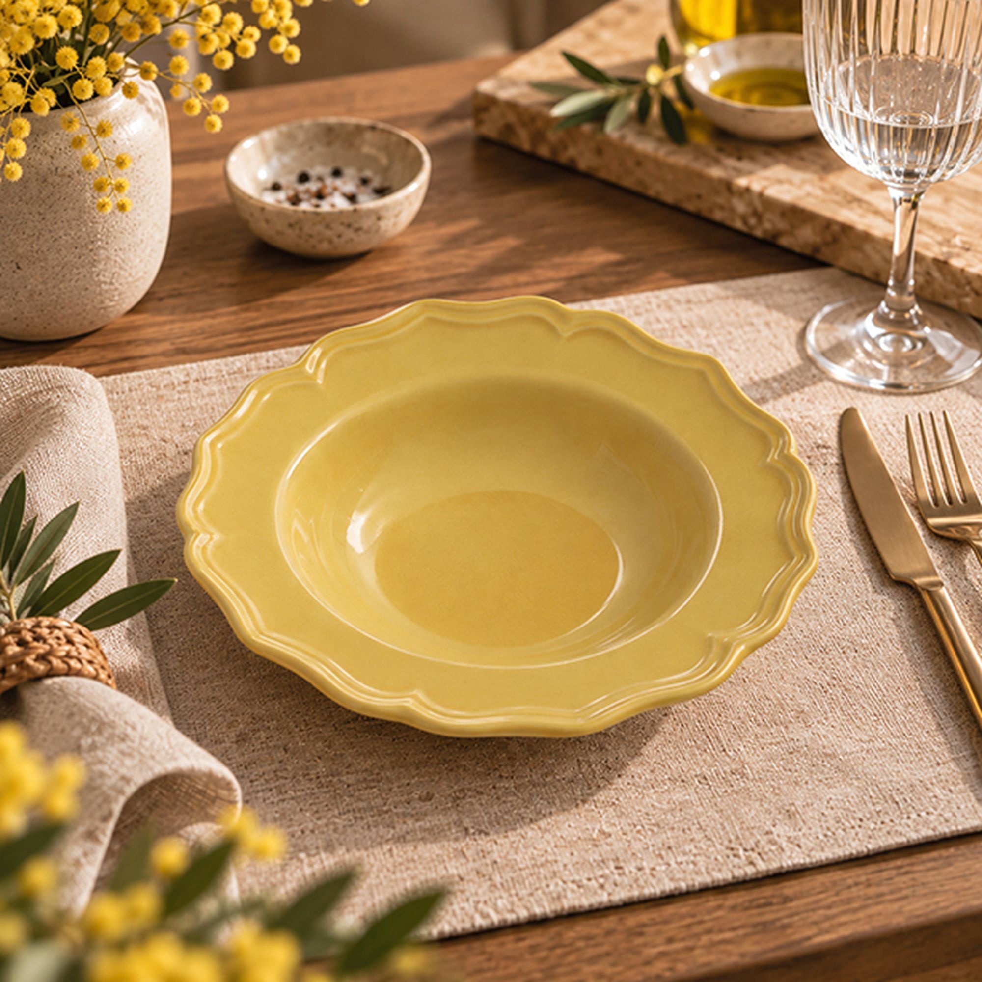 Lot de 6 assiettes creuses 23,5cm en grès jaune SIGNATURE