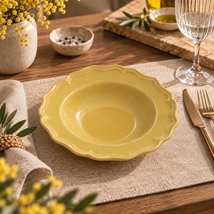 Lot de 6 assiettes creuses 23,5cm en grès jaune SIGNATURE