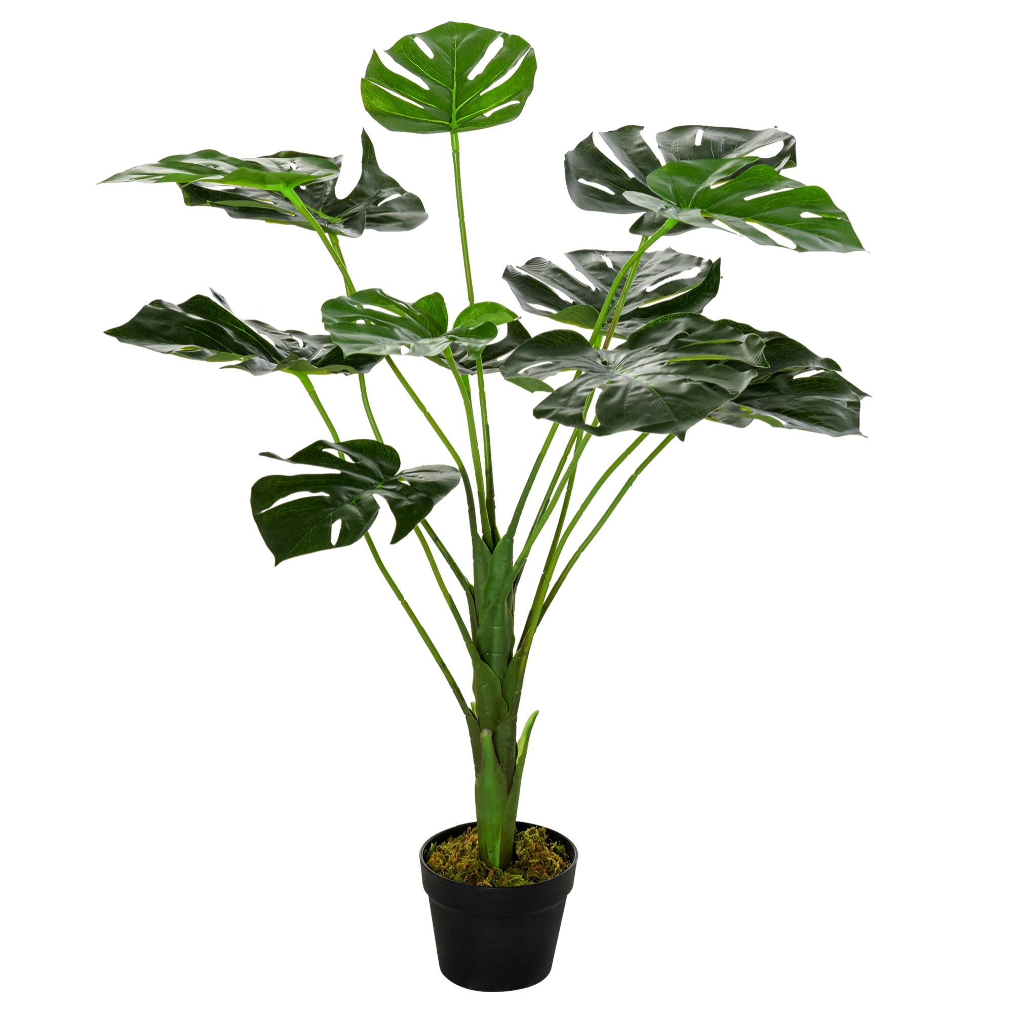 Arbre artificiel plante artificielle Monstera H. 85 cm tronc branches lichen feuilles de tortue grand réalisme pot inclus