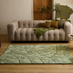 PANTONE - Tapis en laine fait main CEDRE BLANC à motif feuille vert