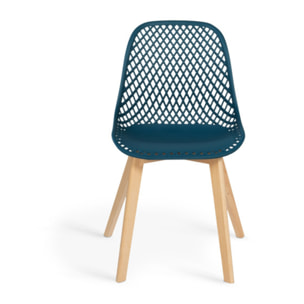 Chaises Maëlle assise ajourée et pieds bois - Mix color - blanc, gris clair, bleu