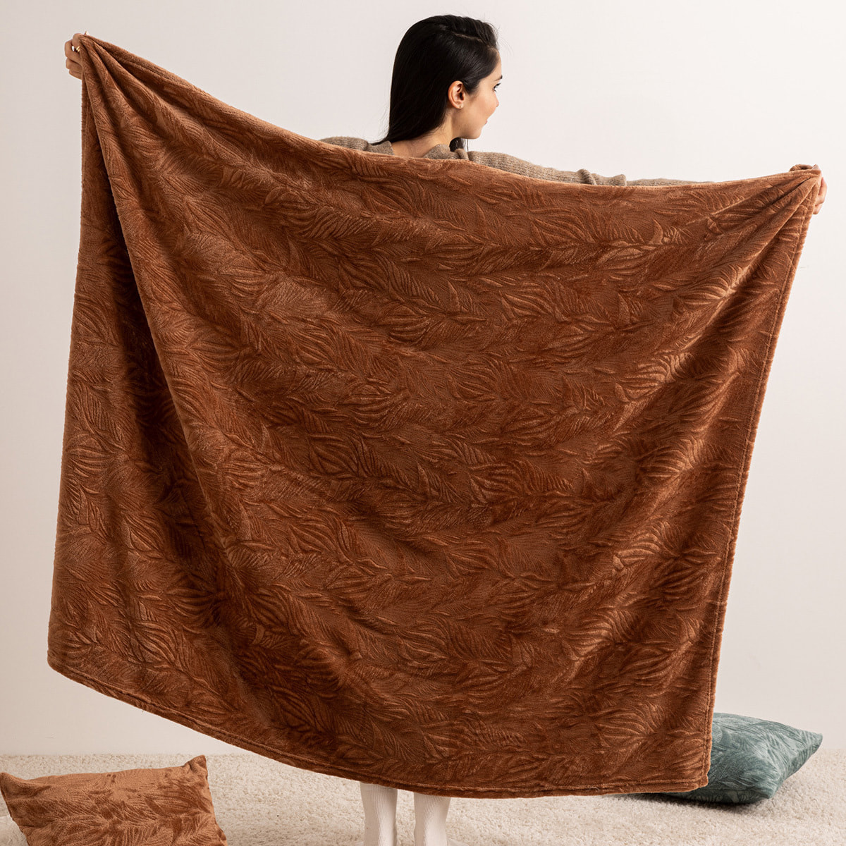 Plaid flanelle Roy terracotta 180x230cm