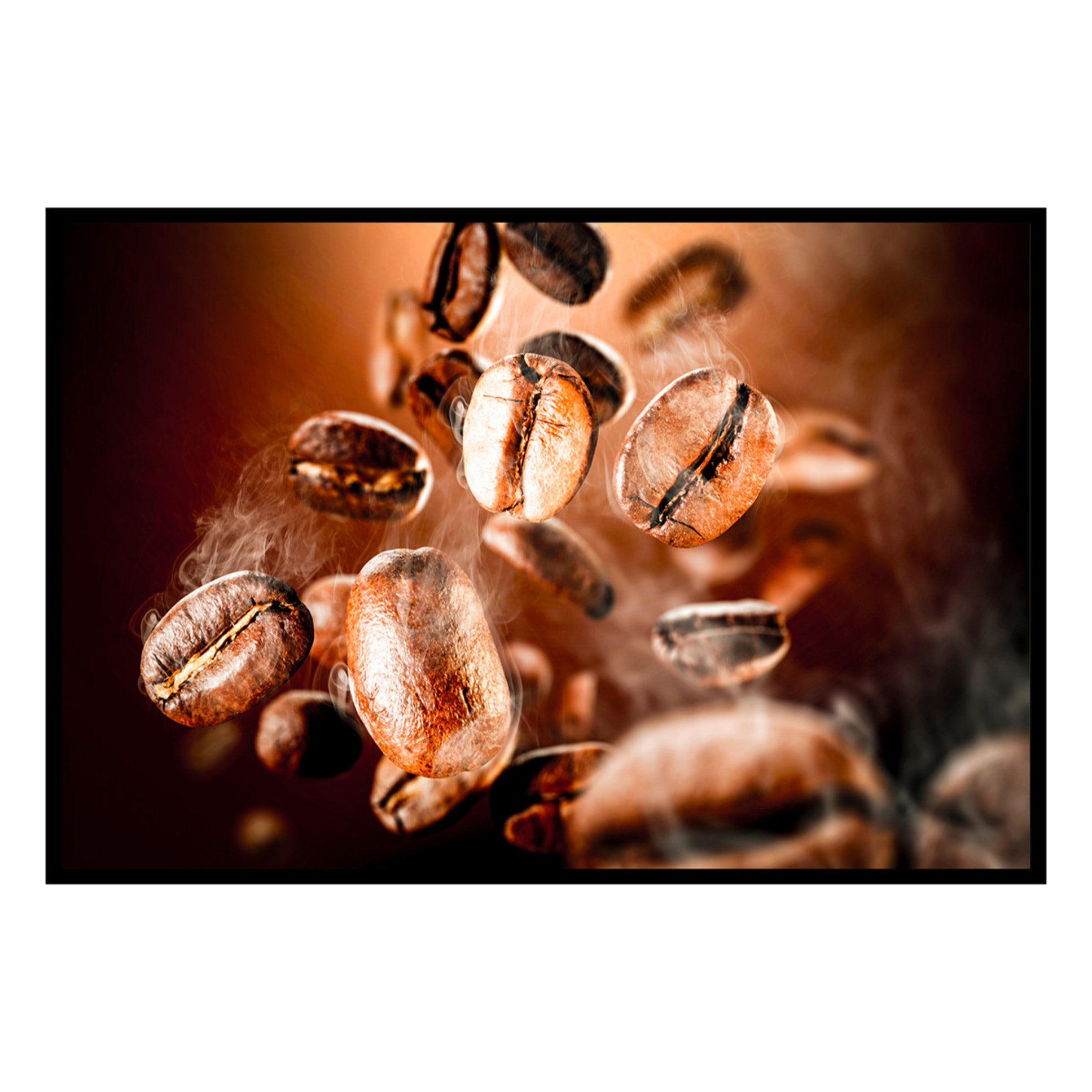 Affiche encadrée grains de café flottants macro Affiche + cadre en métal - Noir