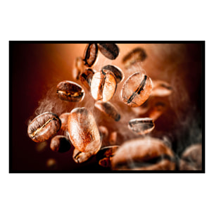 Affiche encadrée grains de café flottants macro Affiche + cadre en métal - Noir