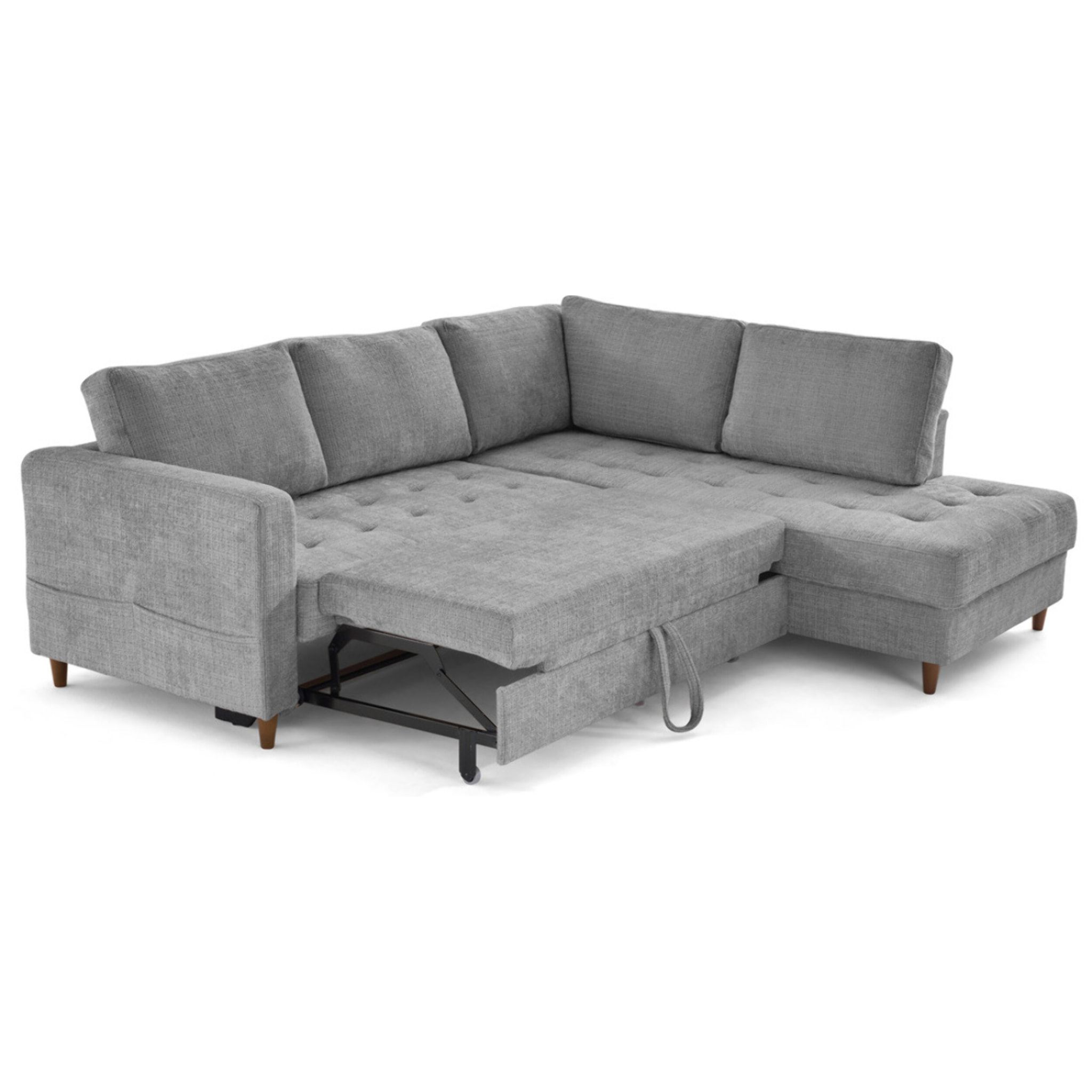Anna - canapé d'angle droit 5 places convertible en velours texturé - Gris