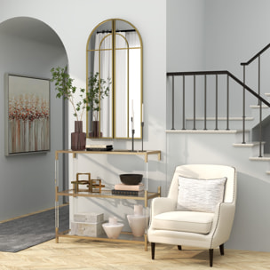 Espejo Decorativo de Pared de 2 Piezas 30x120 cm Espejo de Ventana con Diseño en Arco y Marco de Metal Espejo para Salón Dormitorio Entrada Dorado