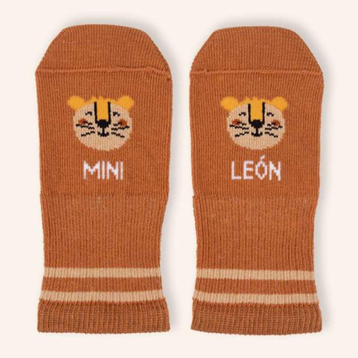 Mini calcetines "Mini león" Teja