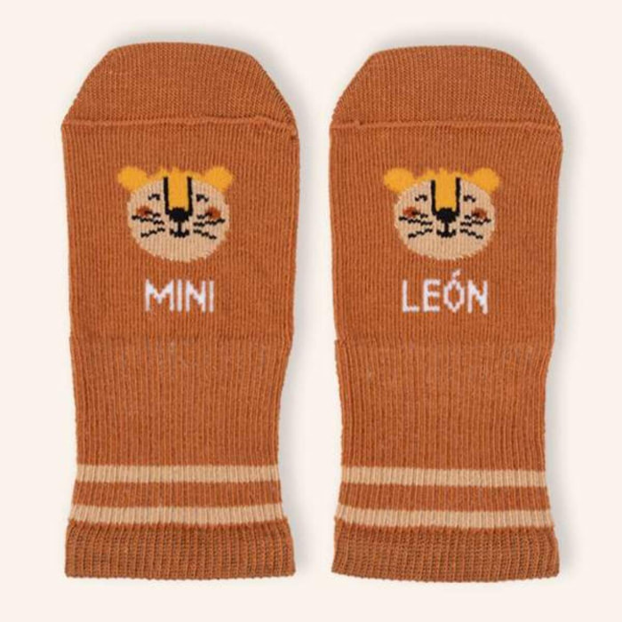 Mini calcetines "Mini león" Teja